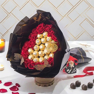My Girl Bouquet Ferrero Chocolates And Silk Roses For Her Gift Combo Buy valentine Online for specialGifts
