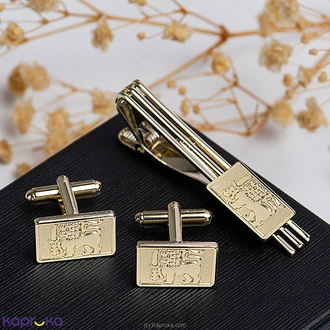 STONE N STRING SRI LANKA FLAG CUFFLINKS AND TIE BAR FOR MEN GOLD COLOR Buy Stone N String Online for specialGifts