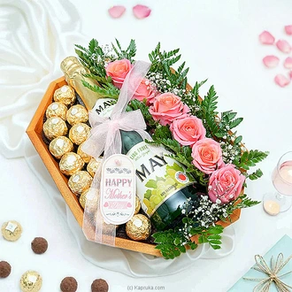 Rose Blossom Vessel Combo Gift with pink roses, Ferrero Rocher chocolates Buy Chocolates Online for specialGifts