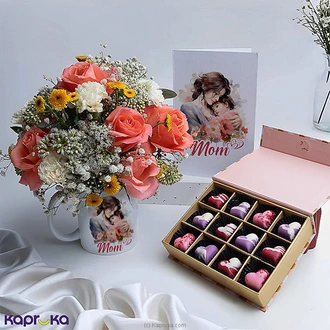 Mom`s Heartfelt Delight Gift Set With Pink Roses Mug Arrangement  Online for none