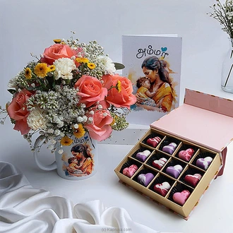 Amma`s Blossom Love Gift Set With Pink Roses Mug Arrangement And  Online for none
