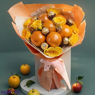 Citrus Bloom Elegance Bouquet with oranges , six ferrero chocolates and yellow roses Buy Best Sellers Online for specialGifts