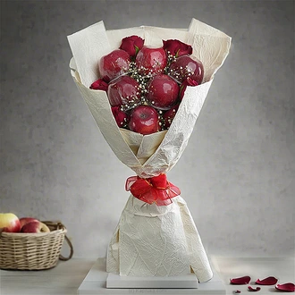 Crimson Orchard Luxe Combo Gift with Six Red Roses and Six Fresh Apples Buy Best Sellers Online for specialGifts