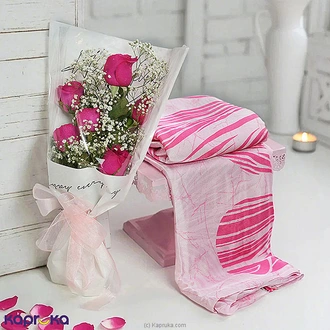 Rose Silk Serenity  combo with 6 roses and a satin silk saree Buy Best Sellers Online for specialGifts
