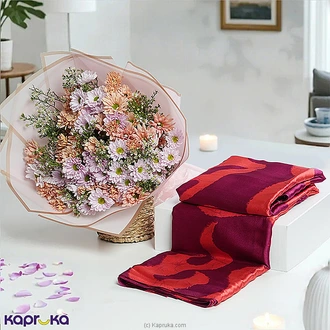 Petals and Drapes for Her Combo Gift With Satin Silk Saree And Chrysanthemums Buy combo gift pack Online for specialGifts