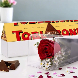 Rosebrone Delight Combo With Toblerone And Red Rose  Online for none
