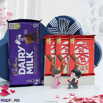 Blue Note Choco Heart Gift Box With 3 Kit Kat, 1 Cadbury Chocolate And A  Couple Figurine Buy Chocolates Online for specialGifts
