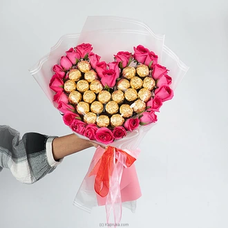 Golden Rose Heart Bouquet With Pink Roses And 25 Chocolates Buy valentine Online for specialGifts