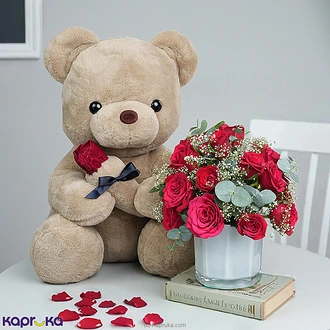Eternal Flame Romance Set With 25 Red Roses And Rose Colour Teddy  Online for none