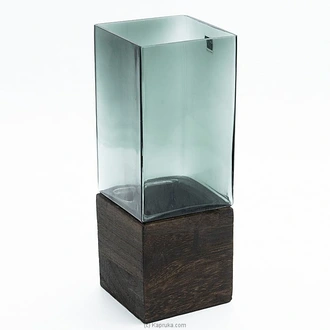 Dual-tone Gradient Square Vase With Wood Base (9`)  Online for none