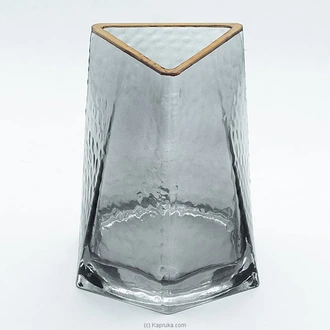 V-cut Clear Glass Vase With Gold Rim 6 Inch  Online for none