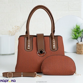 Bronze Crest Ripple Texture Structured Handbag 2pcs Yellow Brown  Online for none