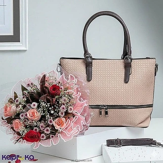 Scarlet Blush Delight Set with Handbag and Roses Buy combo gift pack Online for specialGifts
