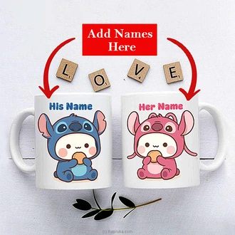 ``Stitchin` Us Together`` Personalized Valentine Couple Mugs Buy personalized gifts Online for specialGifts