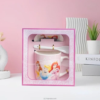 Pink Princess Mug Gift Set With Spoon Lid - 3 Princess Design  Online for none
