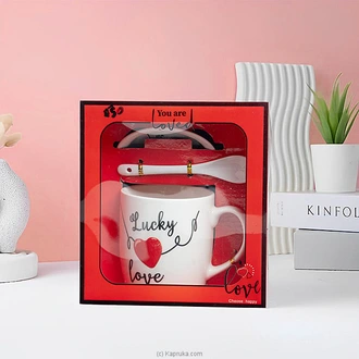 Lucky Love Ceramic Mug Gift Set With Lid  Spoon Buy Gift Sets Online for specialGifts
