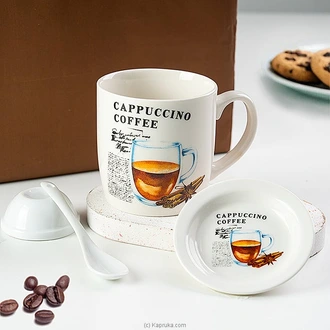 Cappuccino Delight Ceramic Mug Gift Set With Spoon  Lid Buy Gift Sets Online for specialGifts