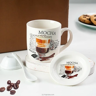 Mocha Delight Ceramic Mug Gift Set With Spoon  Lid Buy Gift Sets Online for specialGifts