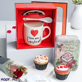 Sweetheart Vintage Cupcake With Single Red Rose And Ceramic Mug  Online for none