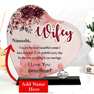 Personalized ``Wifey`` Heart Shaped Valentine Crystal Plaque Buy personalized gifts Online for specialGifts