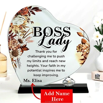 Personalized ``BOSS Lady`` Heart Shaped Crystal Plaque Buy personalized gifts Online for specialGifts