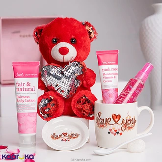 Hugs, Mugs  Glow Gift Set With Teddy, Janet Beauty Essentials, And Love You Mug Gift Set Buy Gift Sets Online for specialGifts