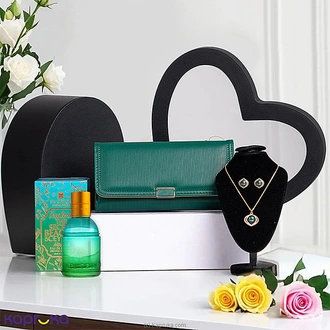 Emerald Elegance Gift Set With Spa Ceylon Perfume, Green Wallet,  And Bird Nest Costume Jewelry Set Buy Kapruka Online for specialGifts