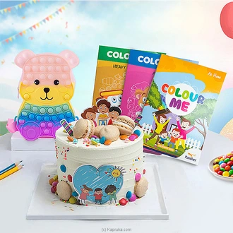Color And Cuddle Children`s Celebration Set With Color Me Books, Teddy Pop Fidget Bag, And Children`s Cake Buy Kapruka Online for specialGifts
