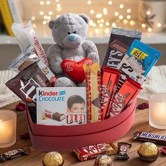 Sweetheart Cuddle Box With A Love Teddy And Branded Chocolates  Online for none