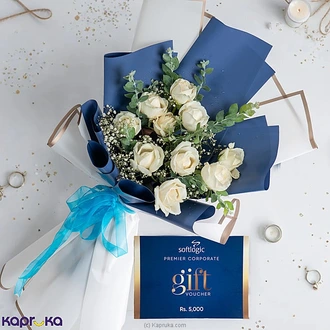 Elegant Appreciation Combo ~ 10 White Rose Bouquet With Softlogi  Online for none