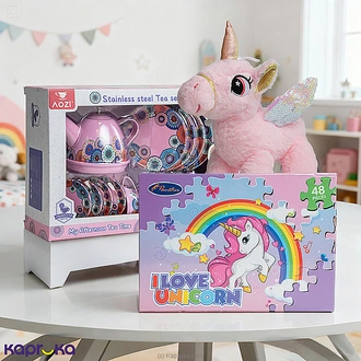 Unicorn Dreams Pack With A Unicorn Plush, A Tea Set, And A Puzzle Set Buy combo gift pack Online for specialGifts