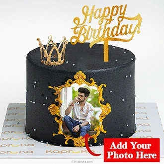 Royal Black Personalized Birthday Cake With Happy Birthday And Crown Toppers - 1 Kg Buy personalized gifts Online for specialGifts