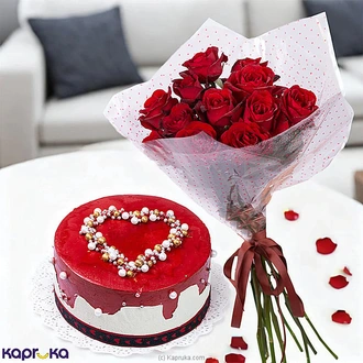 Heartfelt Romance Duo With Red Rose Bouquet and `My Heart For You` Ribbon Cake Buy Best Sellers Online for specialGifts