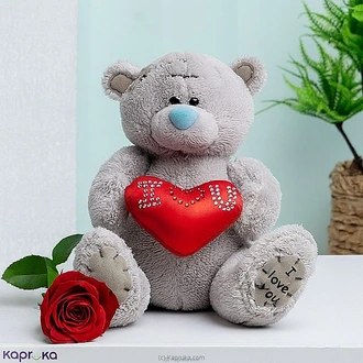 Love Hug Teddy Bear with Heart And Single Red Rose Buy valentine Online for specialGifts
