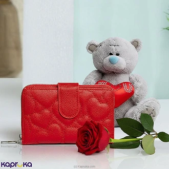 Elira Heart Stitch Wallet With Love Hug Teddy And Single Red Rose  Online for none