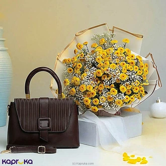 Sunlit Elegance Gift Bundle With Flower Bouquet And Handbag Buy Best Sellers Online for specialGifts