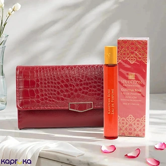 Kandyan Rose Elegance Duo With Zerina Luxe Croc Clutch Wallet Red And SPA Ceylon Kandyan Rose Buy Fashion | Handbags | Shoes | Wallets and More at Kapruka Online for specialGifts