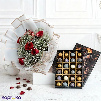 Crimson Blossom Red Rose Bouquet With 24 Piece Chocolate Treats  Online for none
