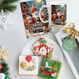 Santa`s Merry Cookie Gift Set With Greeting Card And Festive Mug  Online for none
