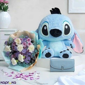 Stitch Soft Toy With Bloom Bouquet And Wallet Gift Combo  Online for none