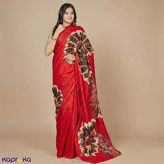 Red Batik Saree With Brown Abstract Design Buy Islandlux Online for specialGifts
