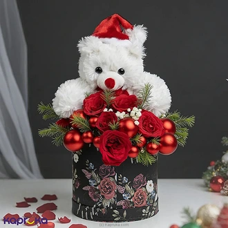 Red Rose Christmas Flower Arrangement With Santa Teddy (10-inch)  Online for none