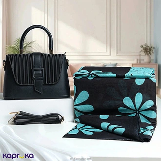 Mint Green Batik Saree With Black Floral Border  Black Satchel Handbag Gift Combo Buy NA Online for specialGifts