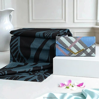 Ocean Wave Batik Saree  Dark Blue Chevron Clutch Gift Combo Buy Best Sellers Online for specialGifts