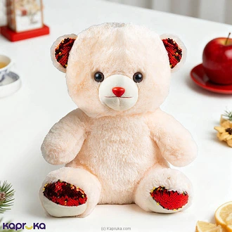 Cream Teddy Bear Plush Soft Toy With Sequin Ears And Feet - 40 Cm  Online for none