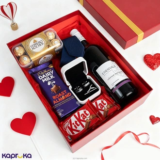 Valentine`s Romantic Indulgence Gift Box With Non-Alcoholic Red Wine,Note Book,cufflinks,Tie And Chocolates Buy Kapruka Online for specialGifts
