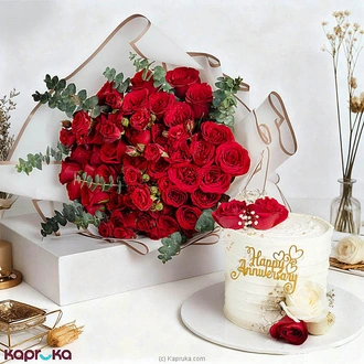 Eternal Anniversary Love Combo - 40 Red Roses Bouquet with Rose Cake Buy NA Online for specialGifts