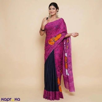 Magenta Purple Batik Saree With Mustard Design Buy Islandlux Online for specialGifts