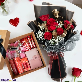 Blush And Bloom Valentine Luxury Set With 5 Red Roses Valentine Bouquet Buy NA Online for specialGifts