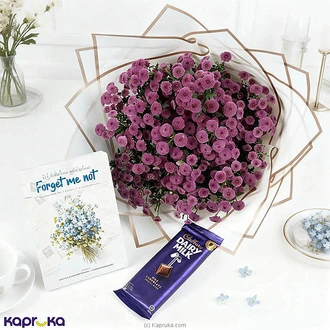 Elegant Purple Chrysanthemum ,Forget Me Not Novel Book And Chocolate  Gift Combo Buy Kapruka Online for specialGifts